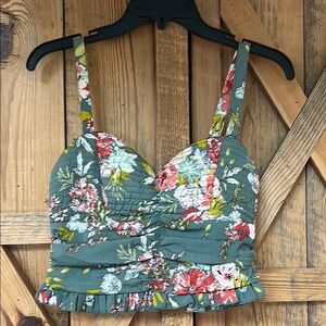 Olive green cropped Ruched Bustier Tank Top